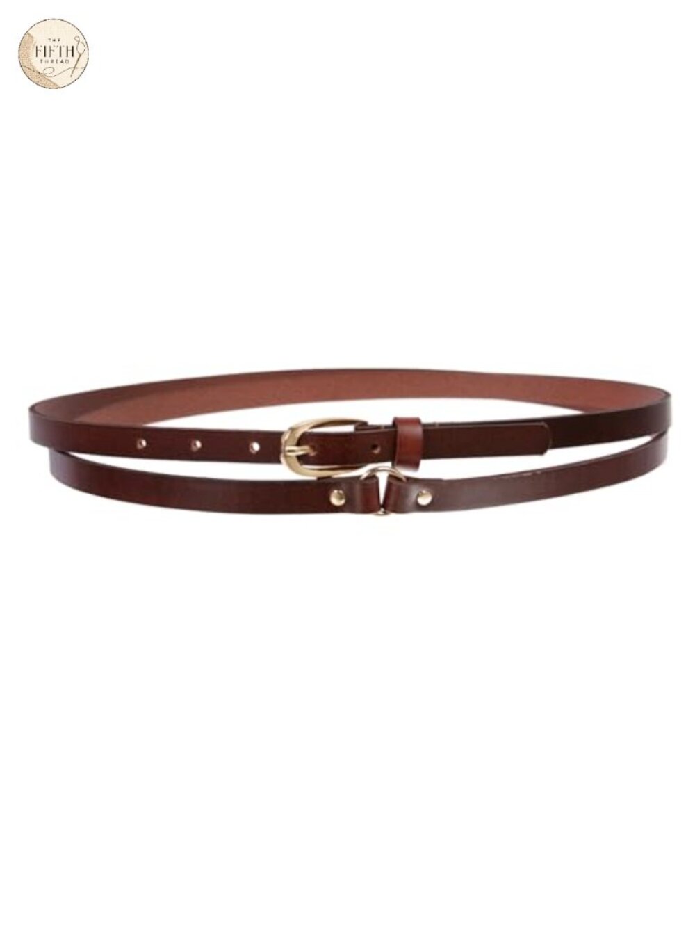 Skinny Solid Leather Double Wrap Belt 1/2" Gold-Tone Hardware